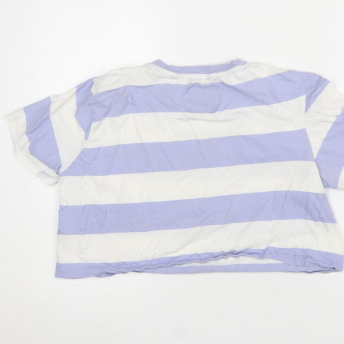 Superdry Women’s Lilac White Cropped Striped Cotton T-Shirt UK 8