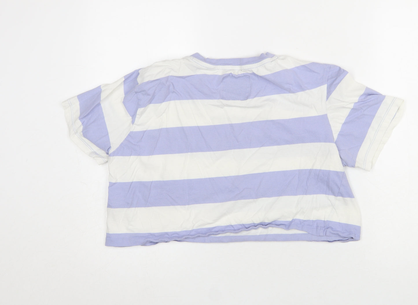 Superdry Women’s Lilac White Cropped Striped Cotton T-Shirt UK 8