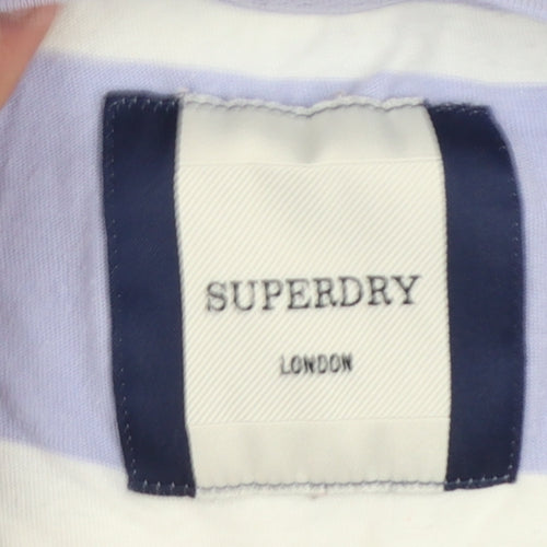 Superdry Women’s Lilac White Cropped Striped Cotton T-Shirt UK 8