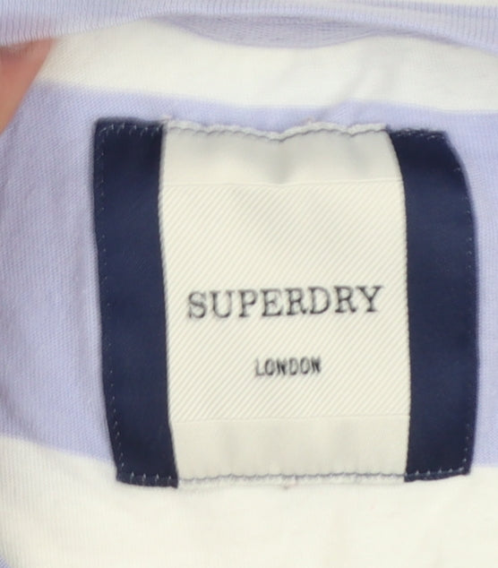 Superdry Women’s Lilac White Cropped Striped Cotton T-Shirt UK 8
