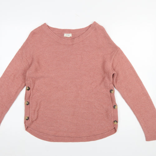 Fat Face Women’s Pink Button Side Crew Neck Knit Jumper Size 10