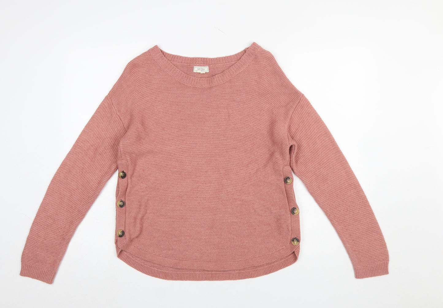 Fat Face Women’s Pink Button Side Crew Neck Knit Jumper Size 10