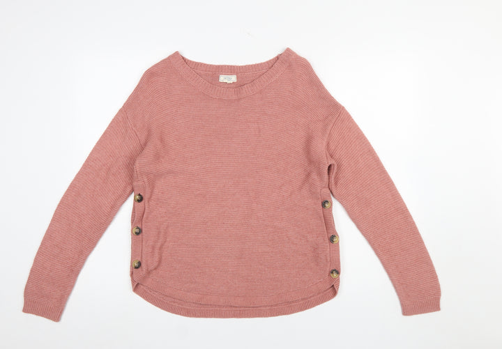 Fat Face Women’s Pink Button Side Crew Neck Knit Jumper Size 10
