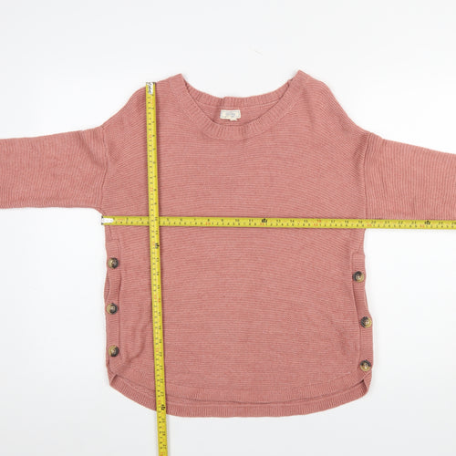 Fat Face Women’s Pink Button Side Crew Neck Knit Jumper Size 10