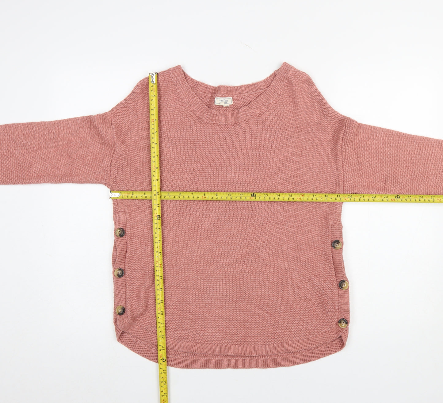 Fat Face Women’s Pink Button Side Crew Neck Knit Jumper Size 10