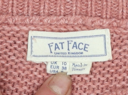Fat Face Women’s Pink Button Side Crew Neck Knit Jumper Size 10