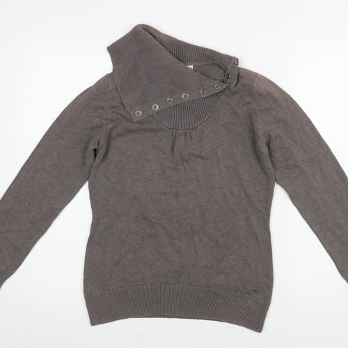 Esprit Women Brown High Neck Button Pullover Jumper L