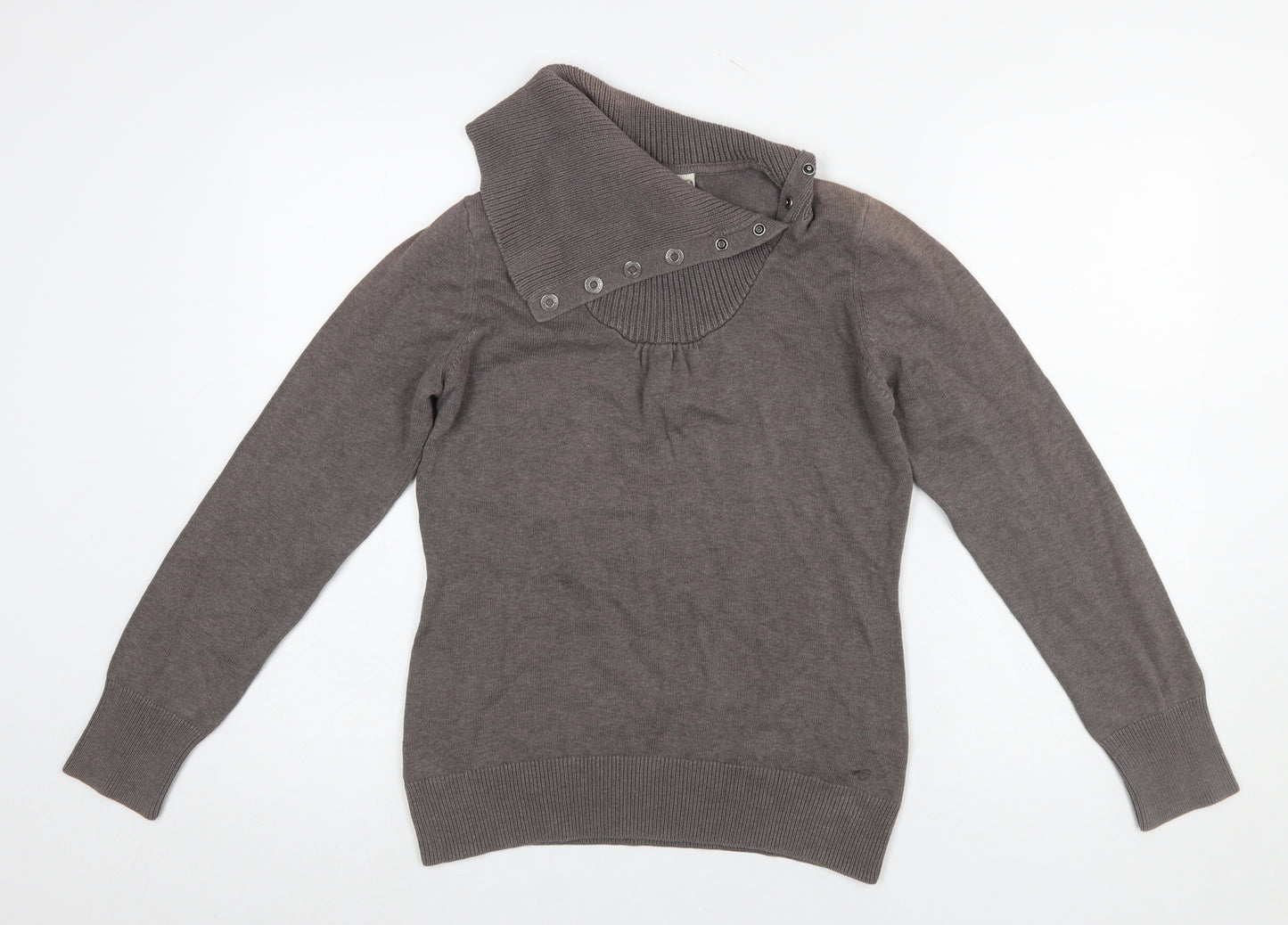 Esprit Women Brown High Neck Button Pullover Jumper L