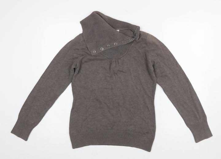 Esprit Women Brown High Neck Button Pullover Jumper L