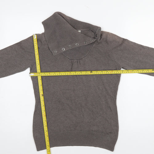 Esprit Women Brown High Neck Button Pullover Jumper L