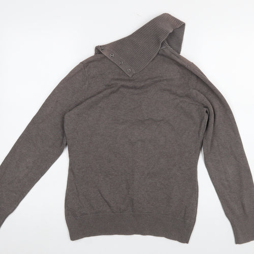 Esprit Women Brown High Neck Button Pullover Jumper L