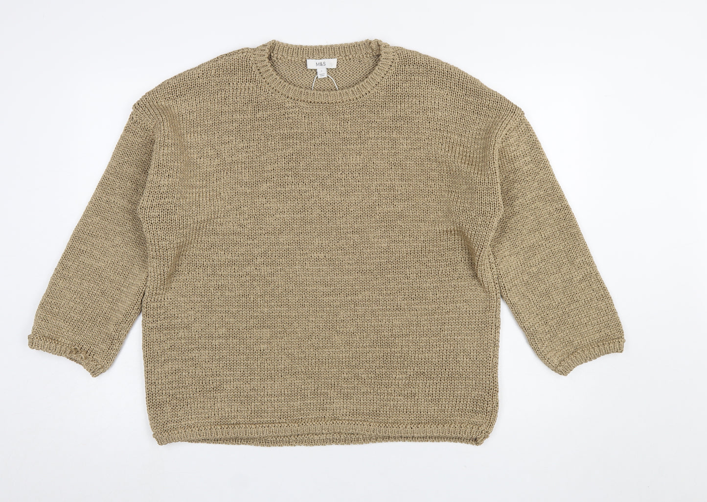 Marks and Spencer Women Beige Chunky Knit Crew Neck Jumper L