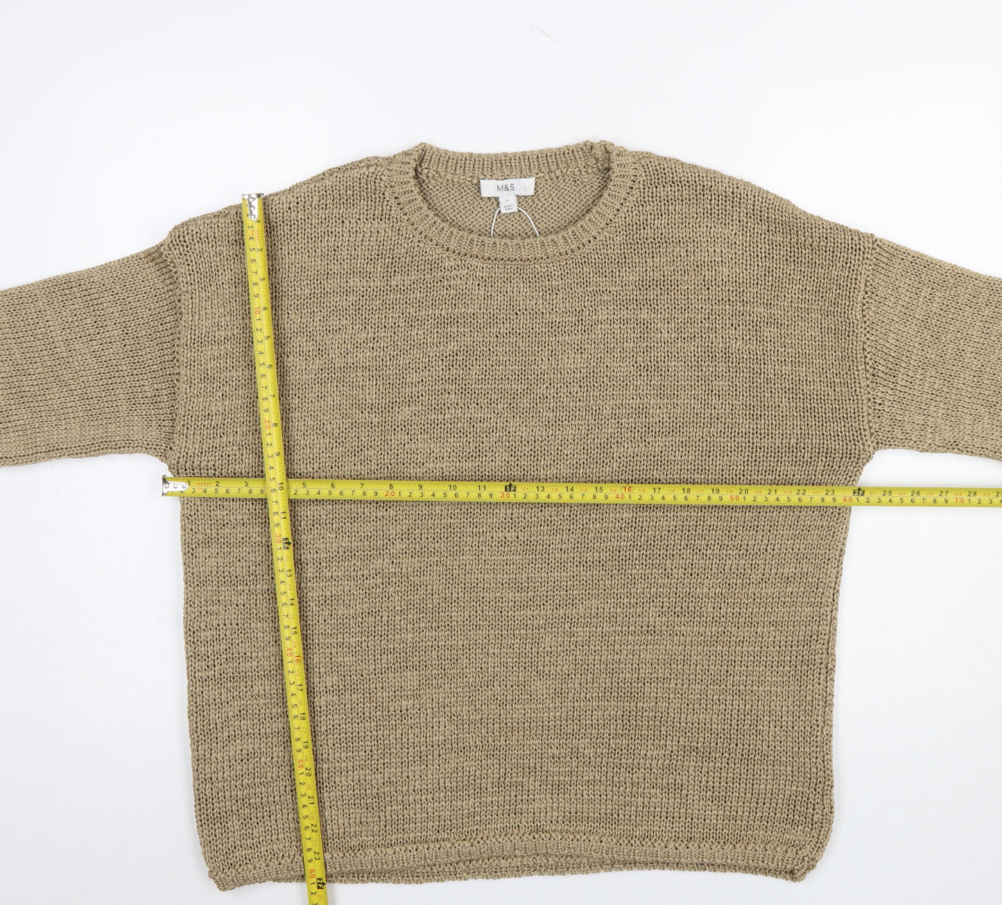 Marks and Spencer Women Beige Chunky Knit Crew Neck Jumper L