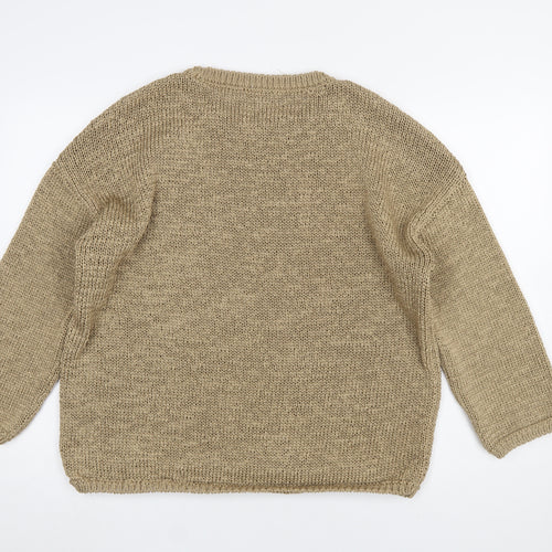 Marks and Spencer Women Beige Chunky Knit Crew Neck Jumper L