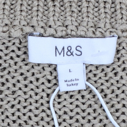 Marks and Spencer Women Beige Chunky Knit Crew Neck Jumper L