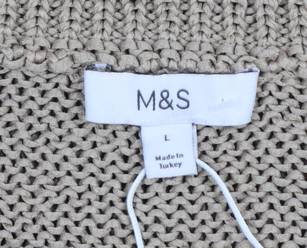 Marks and Spencer Women Beige Chunky Knit Crew Neck Jumper L