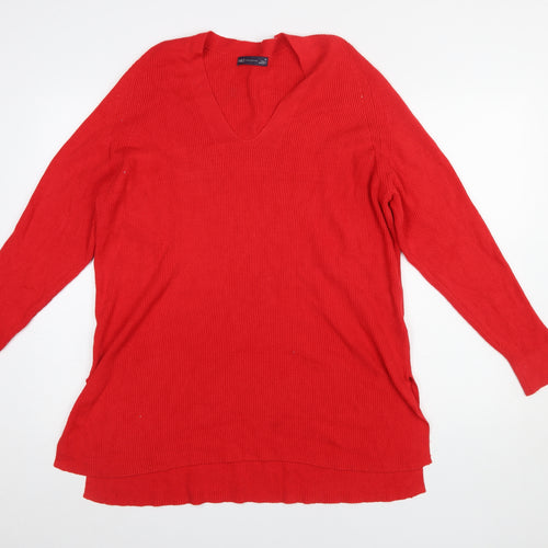 Marks and Spencer Women's Red V-Neck Long Sleeve Pullover Jumper Size 18