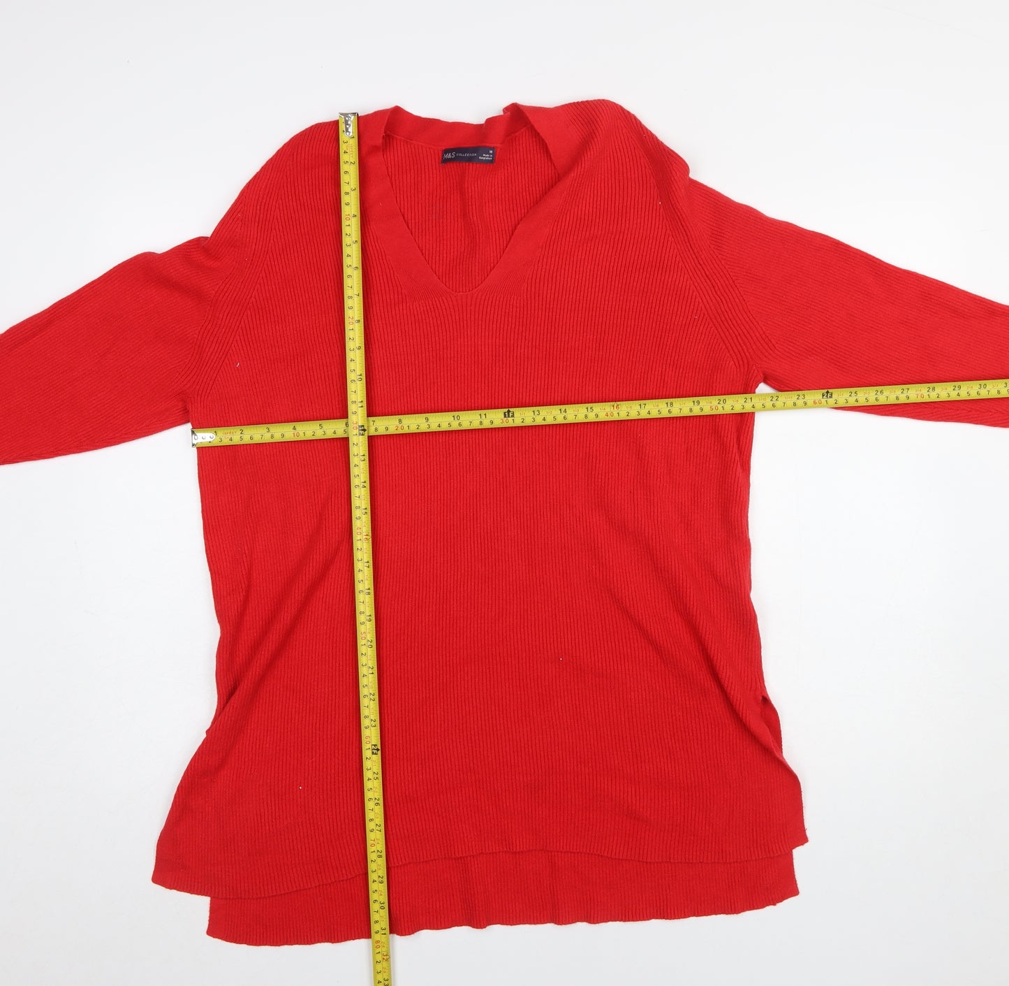 Marks and Spencer Women's Red V-Neck Long Sleeve Pullover Jumper Size 18