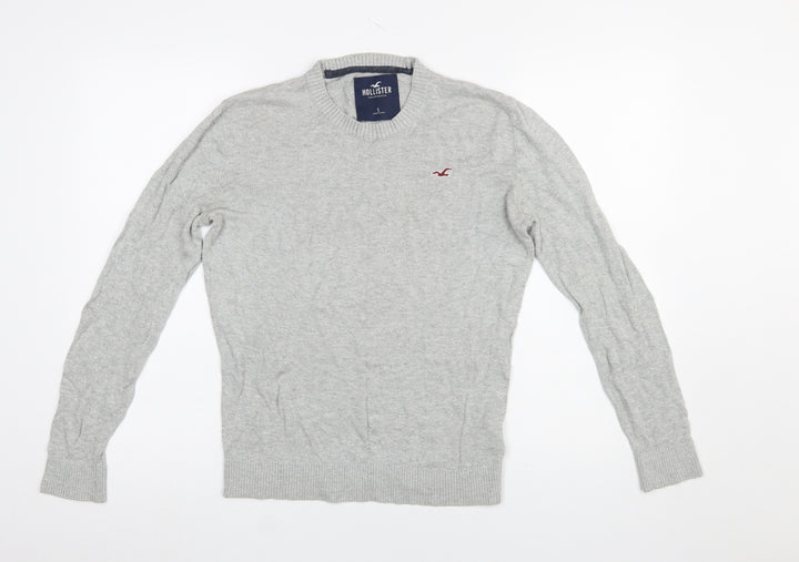 Hollister Men’s Grey Crew Neck Pullover Jumper Size S Slim Fit Knit