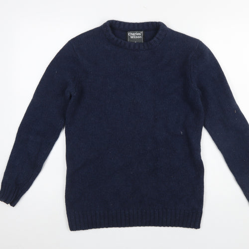 Charles Wilson Men's Blue Wool Cotton Crew Neck Jumper Size S