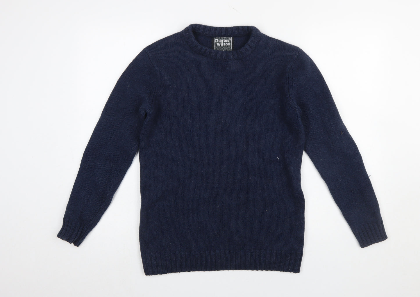 Charles Wilson Men's Blue Wool Cotton Crew Neck Jumper Size S