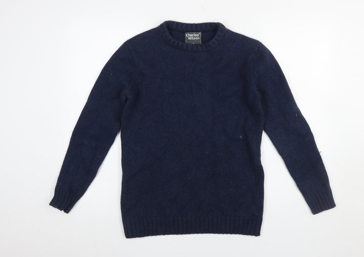 Charles Wilson Men's Blue Wool Cotton Crew Neck Jumper Size S