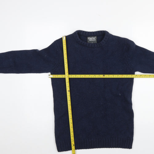 Charles Wilson Men's Blue Wool Cotton Crew Neck Jumper Size S