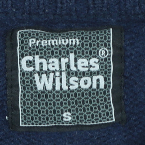 Charles Wilson Men's Blue Wool Cotton Crew Neck Jumper Size S