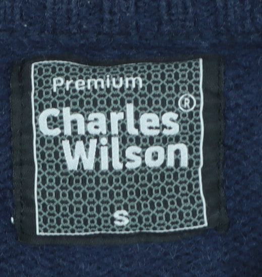 Charles Wilson Men's Blue Wool Cotton Crew Neck Jumper Size S