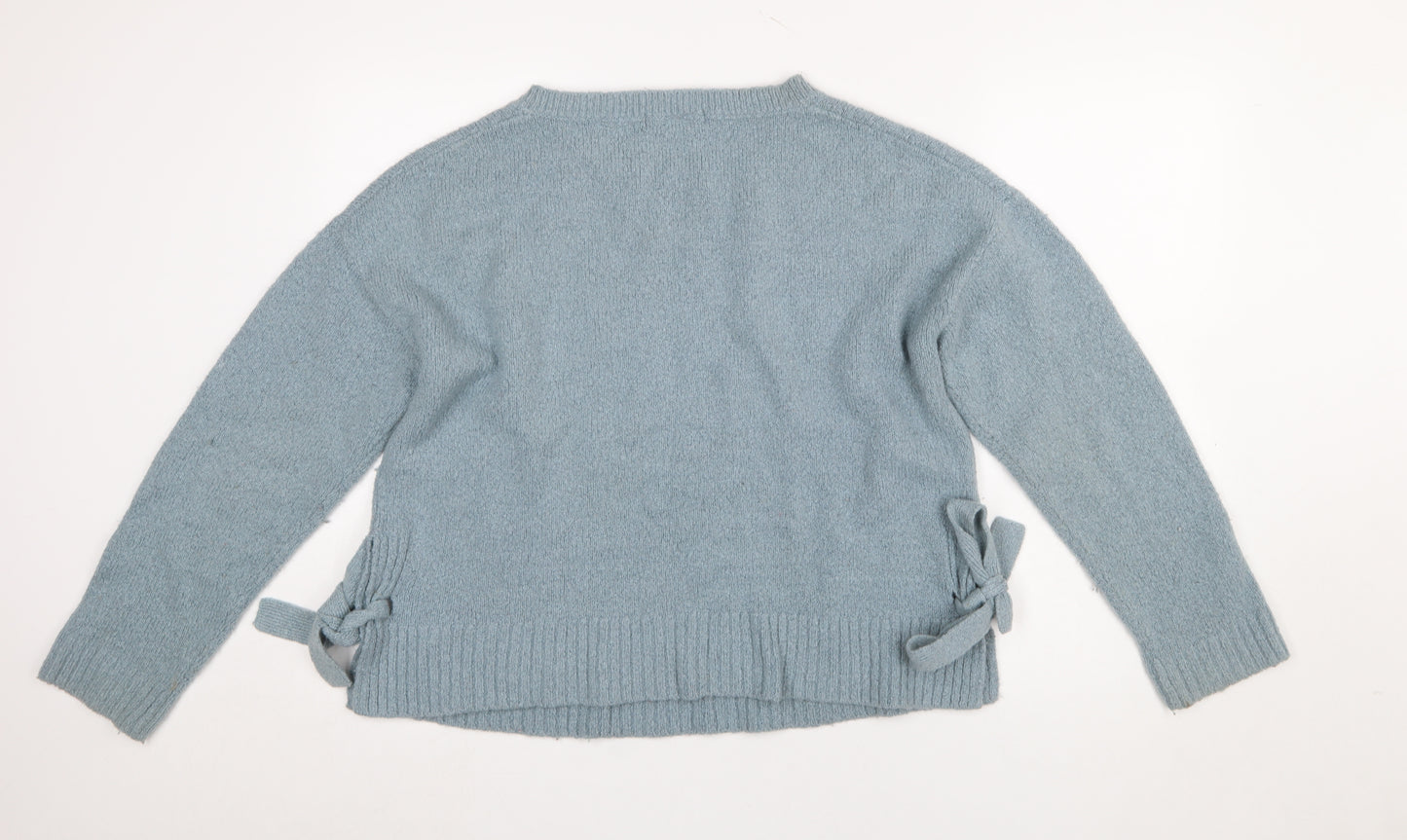 H&M L.O.G.G. Women Blue Bow Side Knit Jumper Size 12