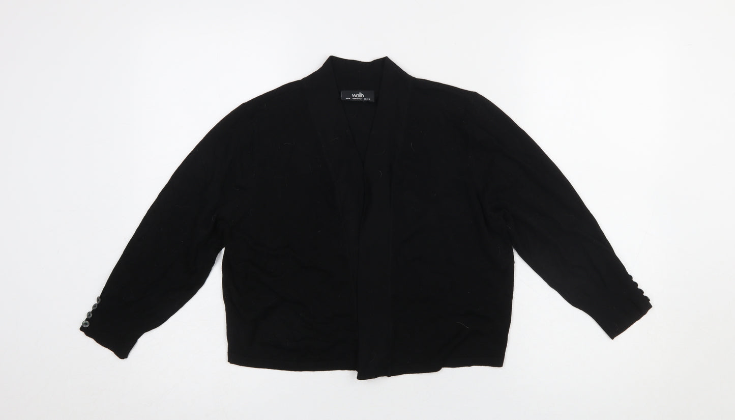 Wallis Women’s Black Knit Cardigan M V-Neck Button Cuff Lightweight