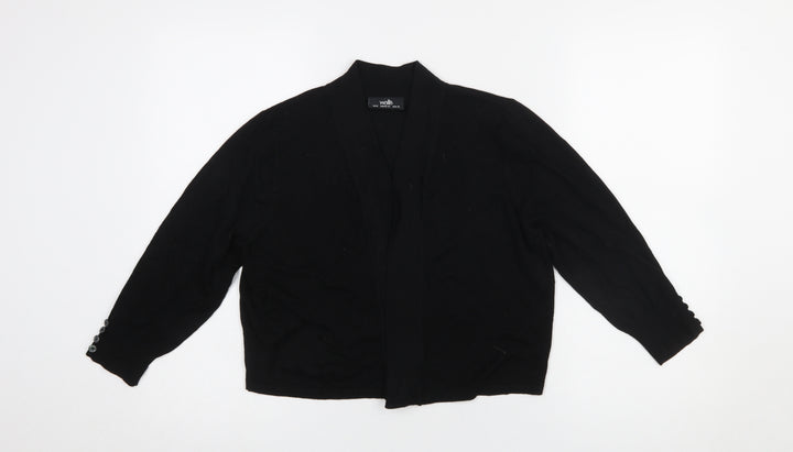 Wallis Women’s Black Knit Cardigan M V-Neck Button Cuff Lightweight