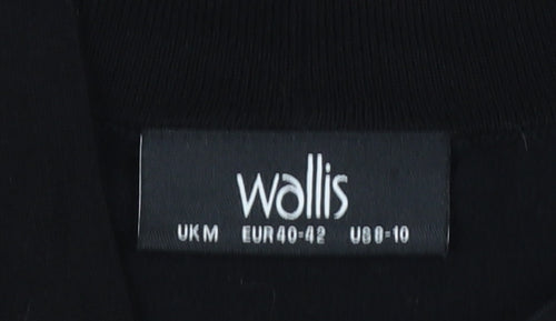Wallis Women’s Black Knit Cardigan M V-Neck Button Cuff Lightweight