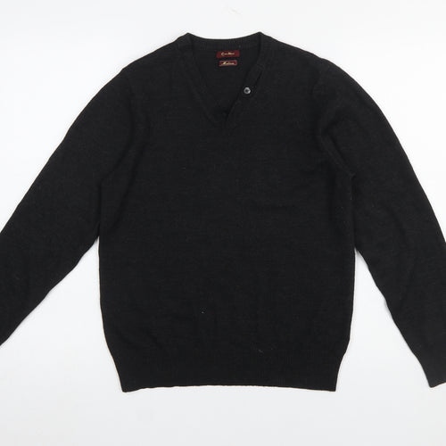 River Island Men's Black V-Neck Wool Blend Jumper Medium