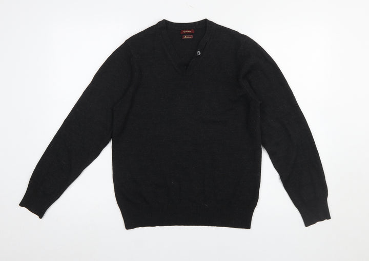 River Island Men's Black V-Neck Wool Blend Jumper Medium