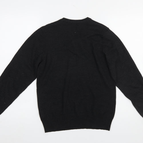 River Island Men's Black V-Neck Wool Blend Jumper Medium