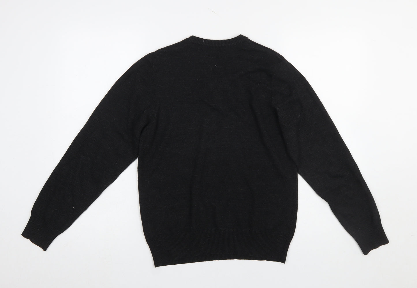 River Island Men's Black V-Neck Wool Blend Jumper Medium
