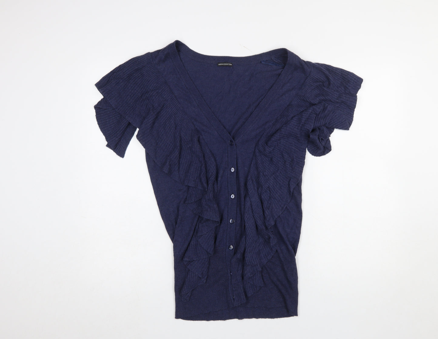 Marks and Spencer Women's Blue Ruffle V-Neck Cardigan Size 12