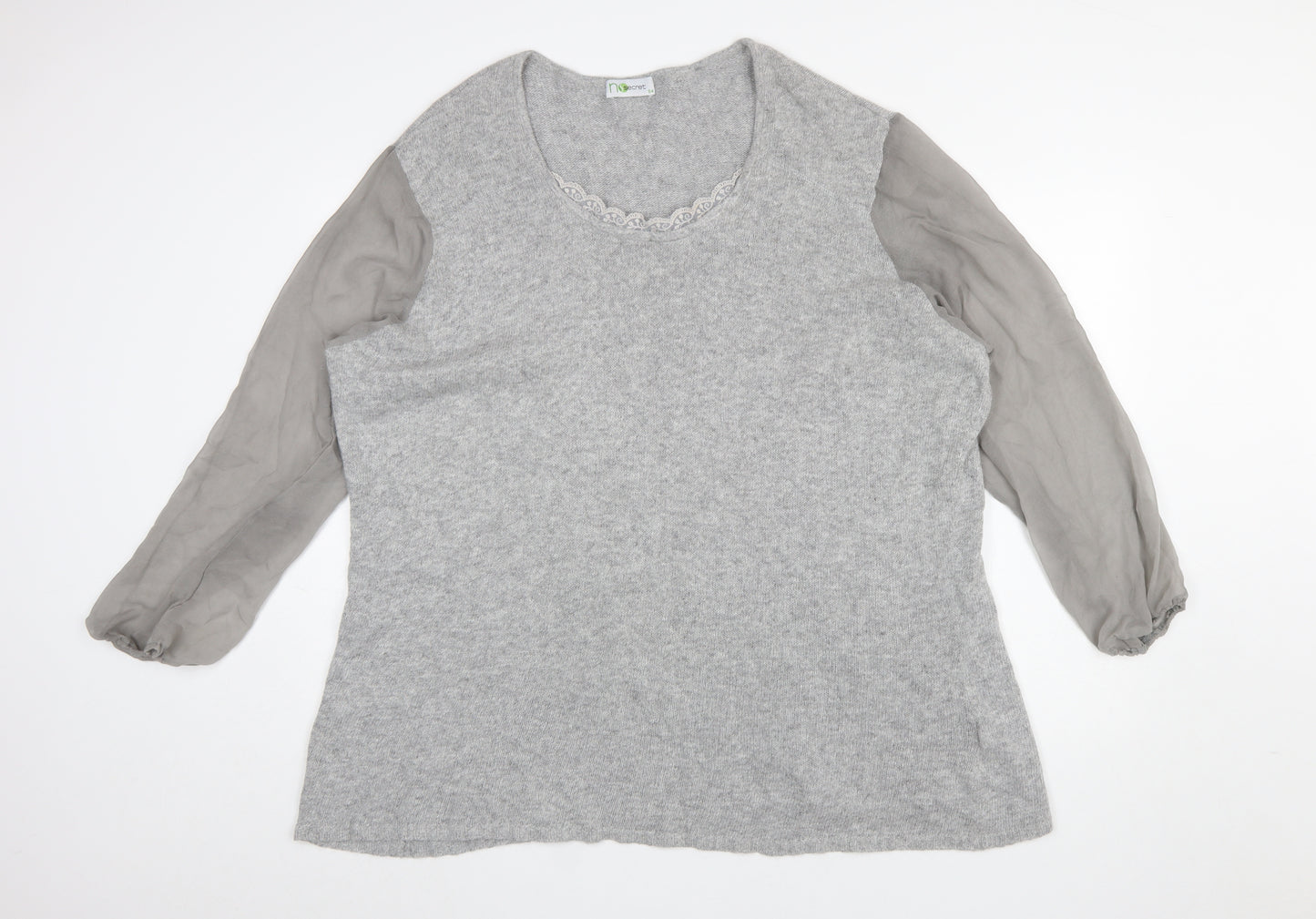 No Secret Womens Grey Plus Size 26 Angora Blend Pullover Jumper