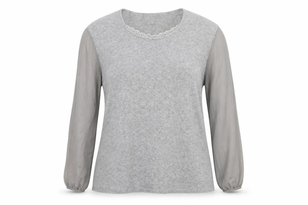 Front view of No Secret women’s grey plus, size UK 26, angora blend jumper