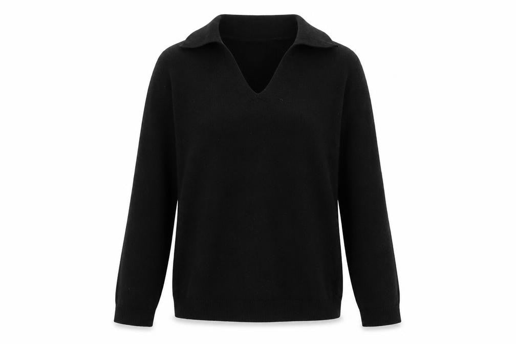 Front view of Arket Women Black Wool V-Neck jumper, size XS