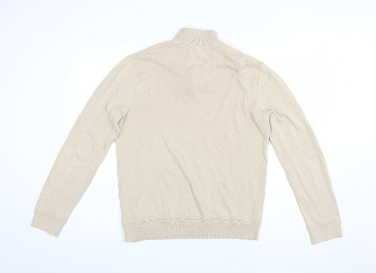 Topman Men Beige 1/4 Zip High Neck Cotton Jumper M