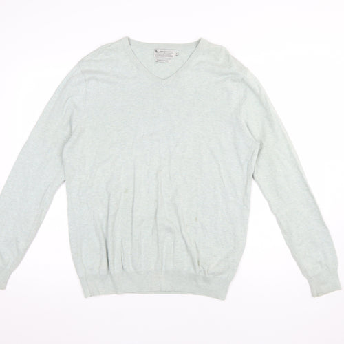 Tu Men's Grey Cotton V-Neck Jumper Size M Lightweight Knit