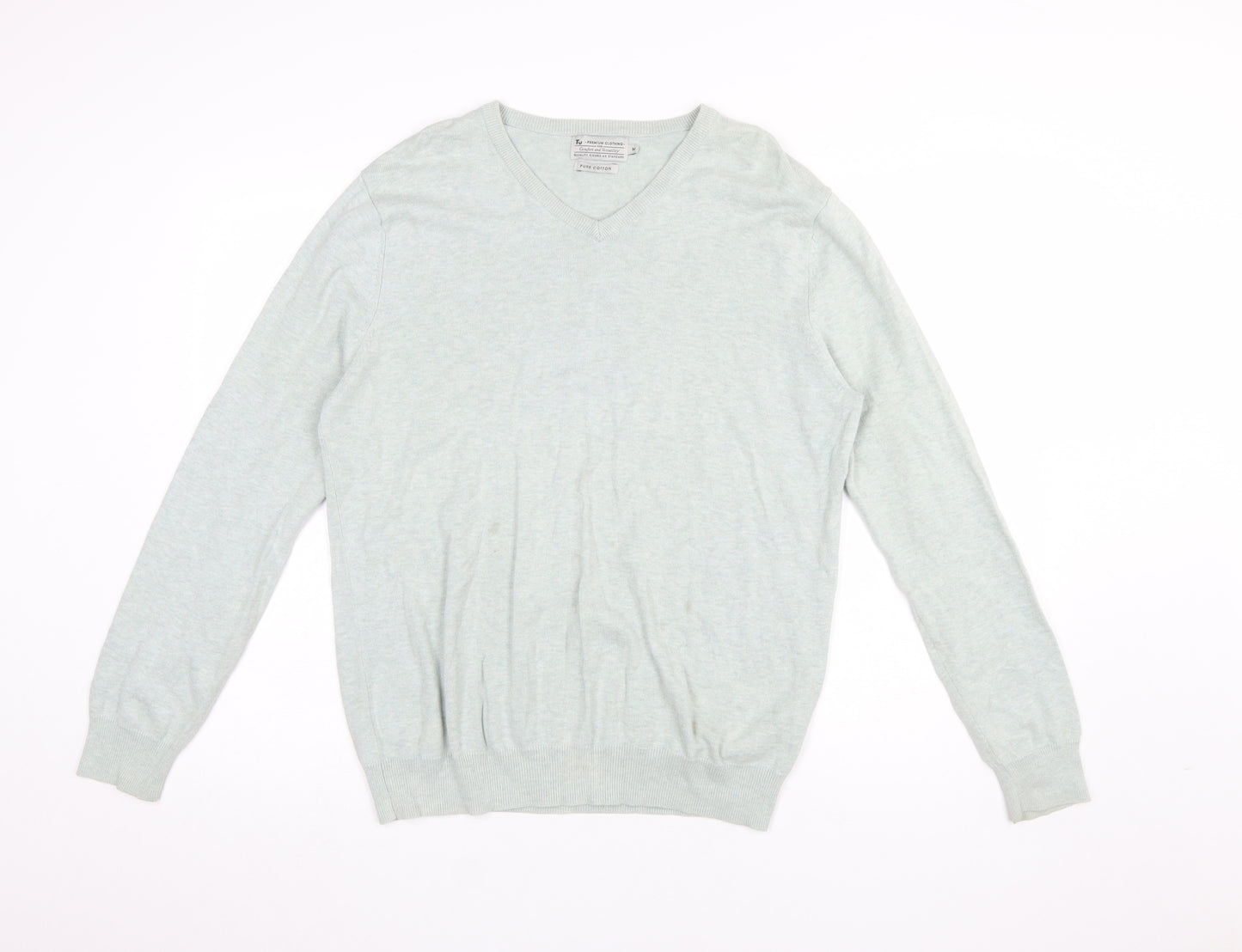 Tu Men's Grey Cotton V-Neck Jumper Size M Lightweight Knit