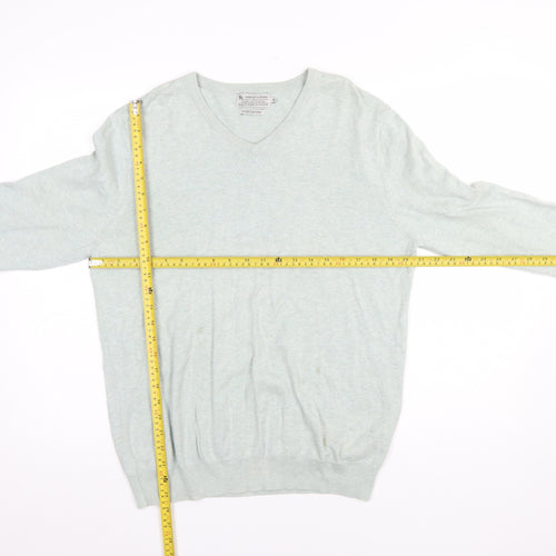 Tu Men's Grey Cotton V-Neck Jumper Size M Lightweight Knit