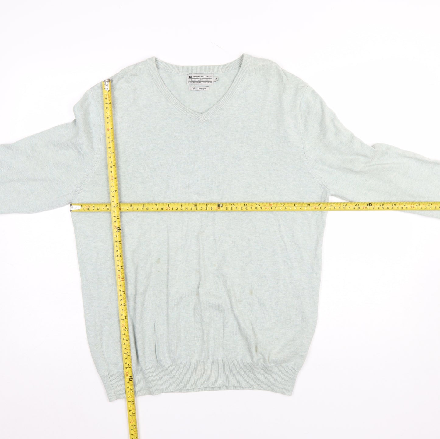 Tu Men's Grey Cotton V-Neck Jumper Size M Lightweight Knit