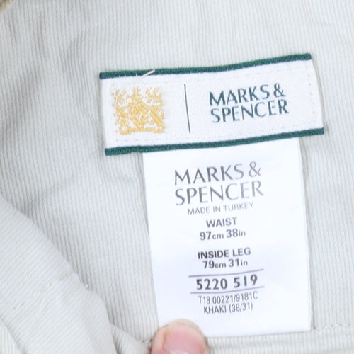 Marks and Spencer Mens Khaki Corduroy Trousers 38W 31L Classic Fit