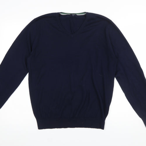 Rochas Paris Men's Blue Wool Blend V-Neck Jumper Size L