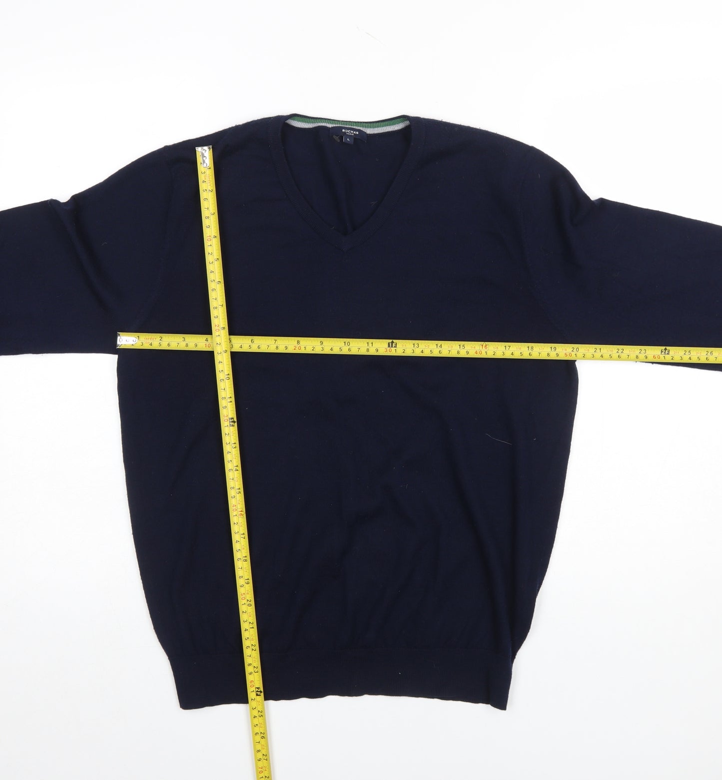 Rochas Paris Men's Blue Wool Blend V-Neck Jumper Size L