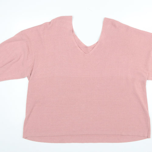 Next Women Pink V-Neck Short Sleeve Pullover Jumper XXL
